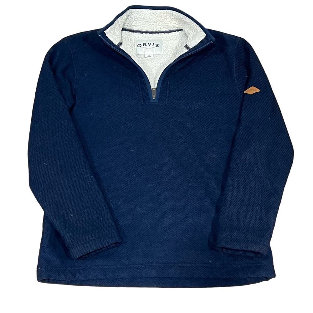 Orvis Men's Navy Sherpa Fleece Lined Quarter Zip Pullover Medium #563-U